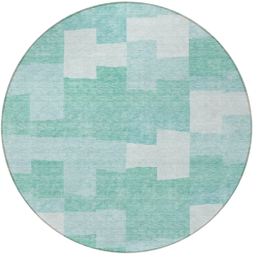 8' Teal Blue And Aqua Round Geometric Washable Indoor Outdoor Area Rug Photo 6
