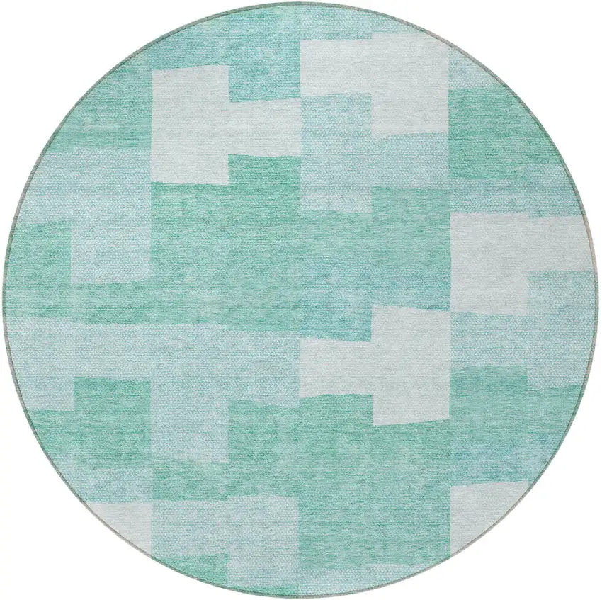 8' Teal Blue And Aqua Round Geometric Washable Indoor Outdoor Area Rug Photo 6