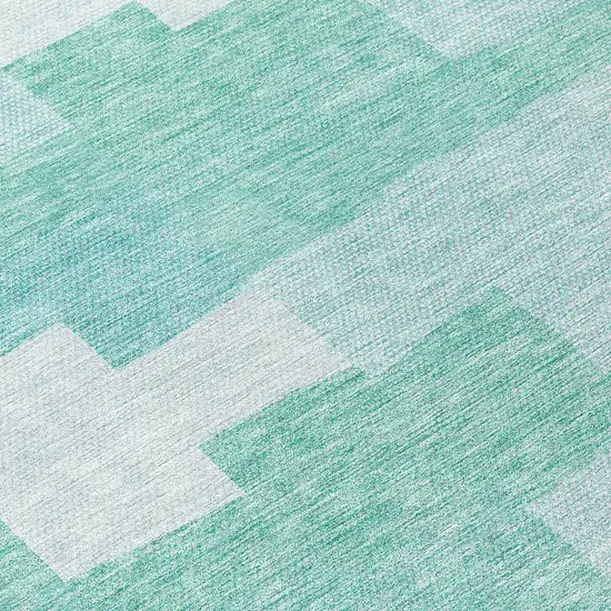 8' Teal Blue And Aqua Round Geometric Washable Indoor Outdoor Area Rug Photo 9