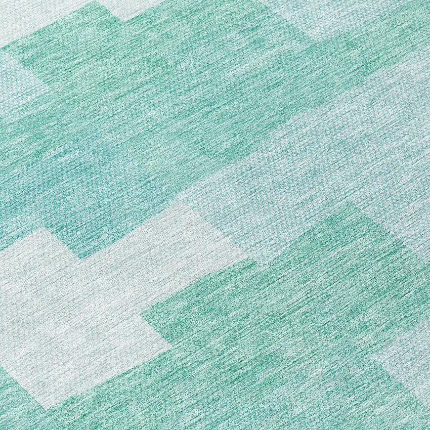 8' Teal Blue And Aqua Round Geometric Washable Indoor Outdoor Area Rug Photo 9