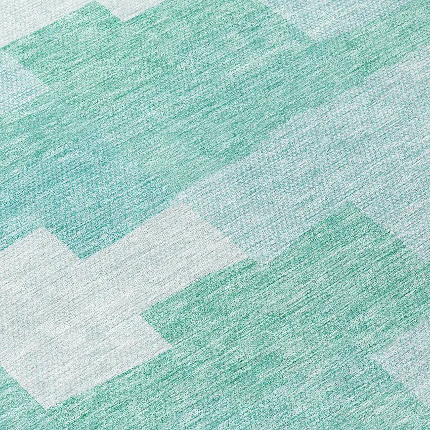 8' Teal Blue And Aqua Round Geometric Washable Indoor Outdoor Area Rug Photo 9