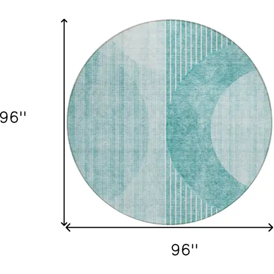8' Teal Blue And Aqua Round Geometric Washable Indoor Outdoor Area Rug Photo 3