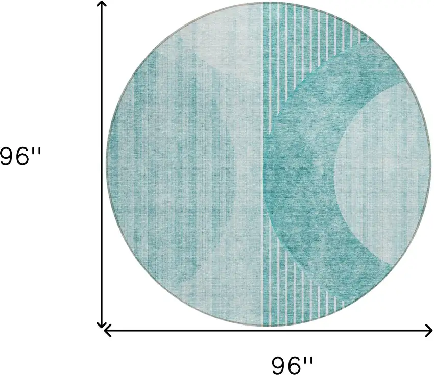 8' Teal Blue And Aqua Round Geometric Washable Indoor Outdoor Area Rug Photo 3