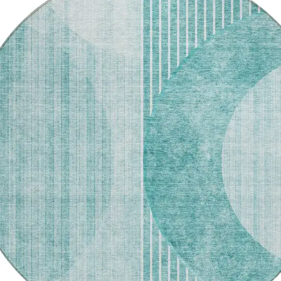 8' Teal Blue And Aqua Round Geometric Washable Indoor Outdoor Area Rug Photo 4