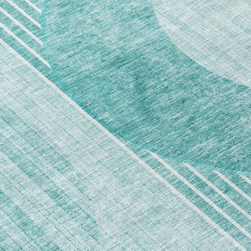 8' Teal Blue And Aqua Round Geometric Washable Indoor Outdoor Area Rug Photo 8