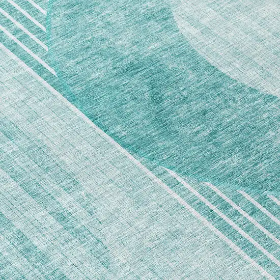 8' Teal Blue And Aqua Round Geometric Washable Indoor Outdoor Area Rug Photo 8