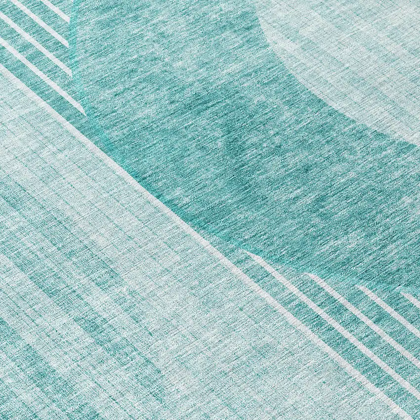 8' Teal Blue And Aqua Round Geometric Washable Indoor Outdoor Area Rug Photo 8