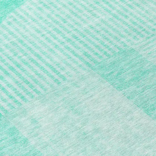 8' Teal Blue And Aqua Round Geometric Washable Indoor Outdoor Area Rug Photo 9