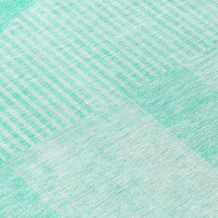 8' Teal Blue And Aqua Round Geometric Washable Indoor Outdoor Area Rug Photo 9