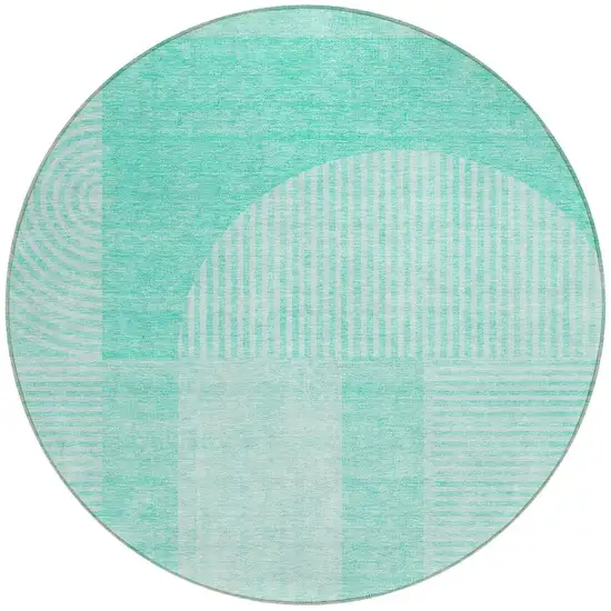 8' Teal Blue And Aqua Round Geometric Washable Indoor Outdoor Area Rug Photo 5