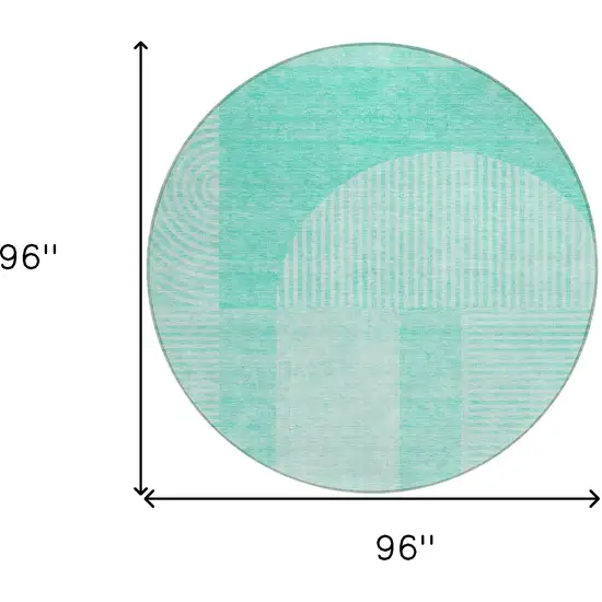 8' Teal Blue And Aqua Round Geometric Washable Indoor Outdoor Area Rug Photo 8