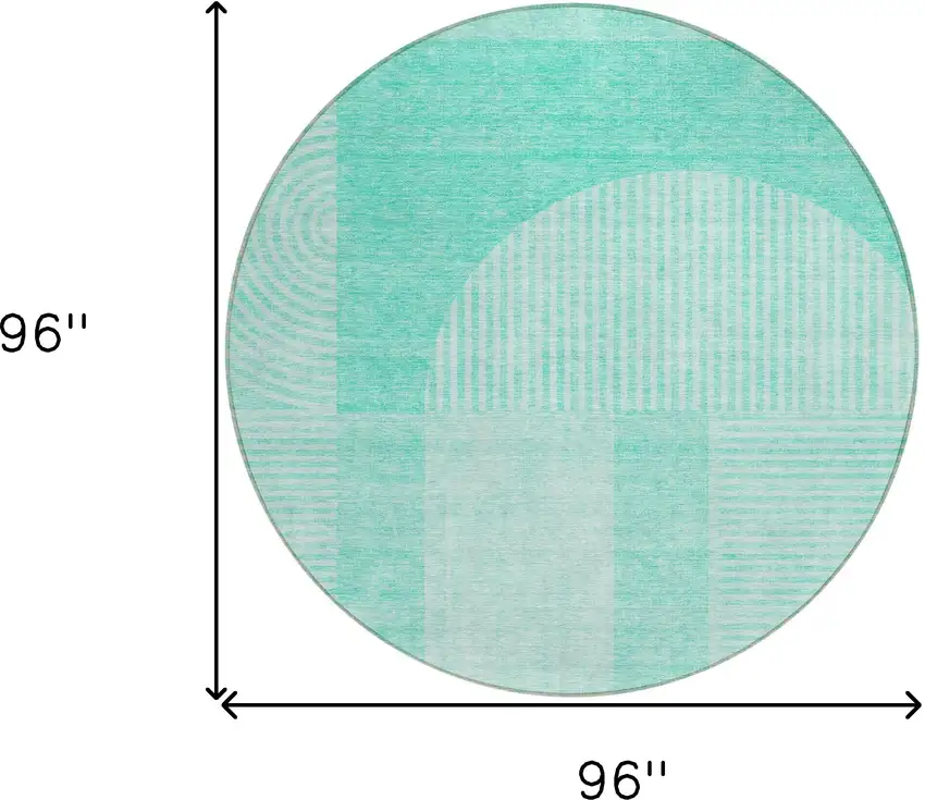 8' Teal Blue And Aqua Round Geometric Washable Indoor Outdoor Area Rug Photo 8