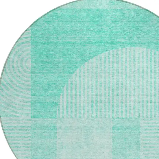 8' Teal Blue And Aqua Round Geometric Washable Indoor Outdoor Area Rug Photo 4