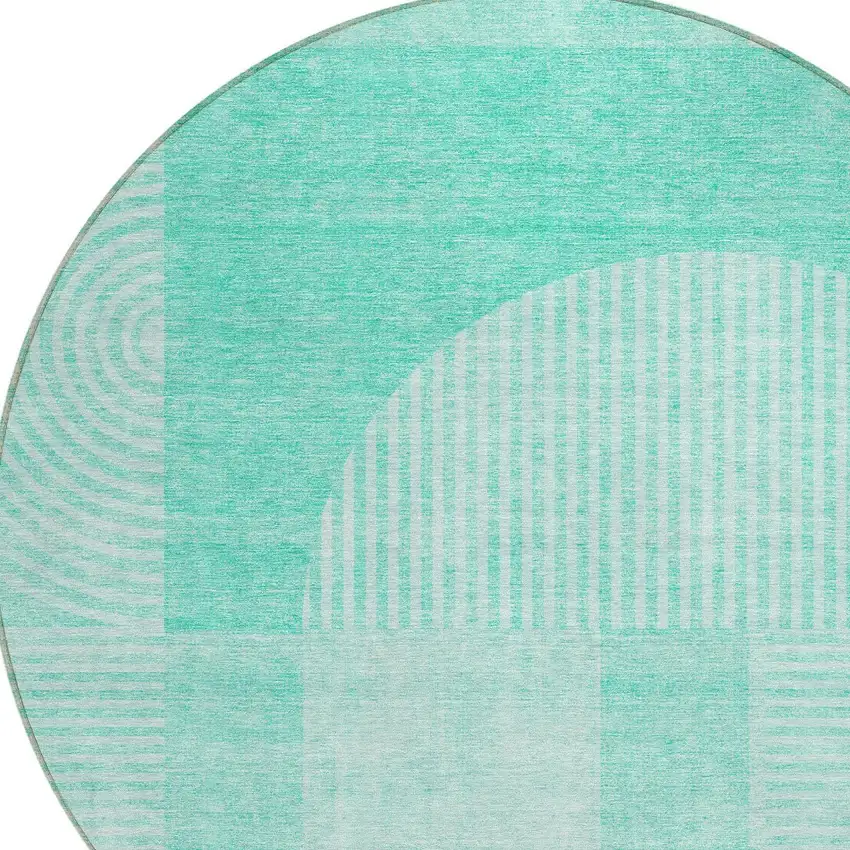 8' Teal Blue And Aqua Round Geometric Washable Indoor Outdoor Area Rug Photo 4