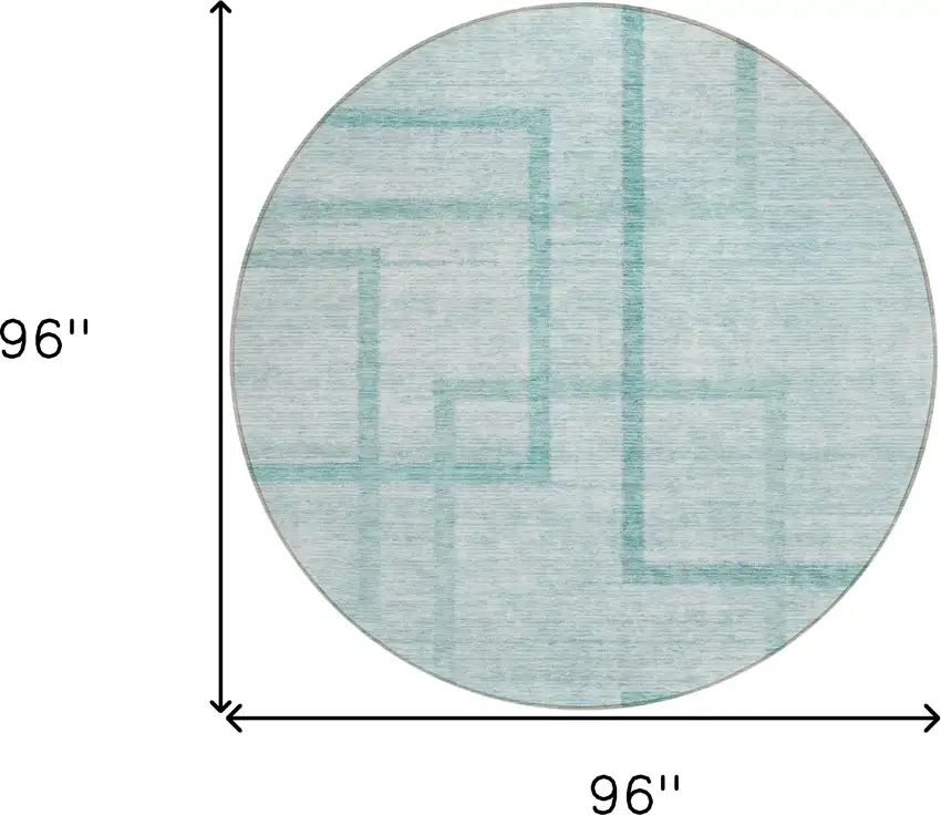 8' Teal Blue And Aqua Round Geometric Washable Indoor Outdoor Area Rug Photo 3