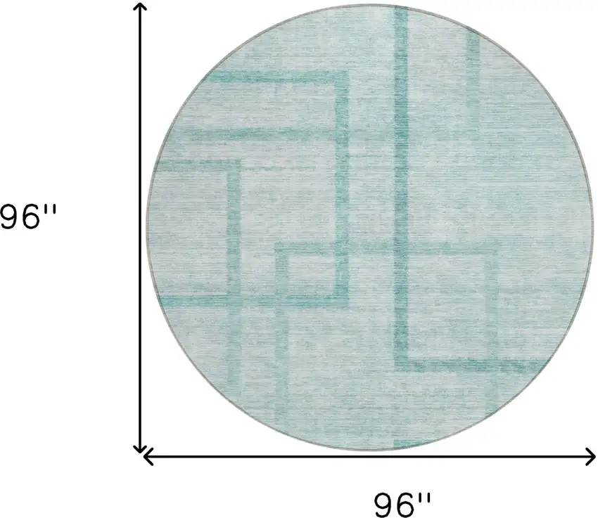8' Teal Blue And Aqua Round Geometric Washable Indoor Outdoor Area Rug Photo 3