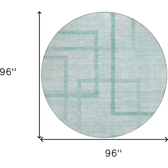 8' Teal Blue And Aqua Round Geometric Washable Indoor Outdoor Area Rug Photo 3