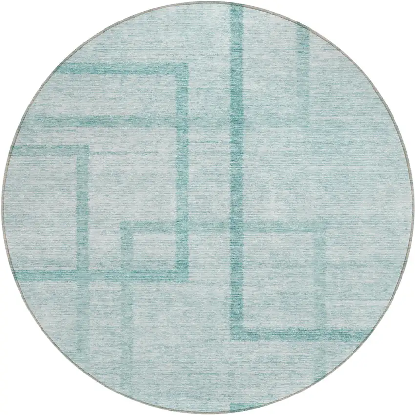 8' Teal Blue And Aqua Round Geometric Washable Indoor Outdoor Area Rug Photo 2
