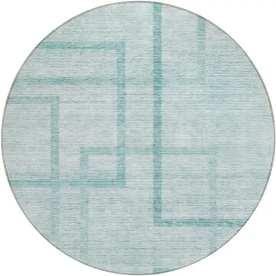 8' Teal Blue And Aqua Round Geometric Washable Indoor Outdoor Area Rug Photo 2