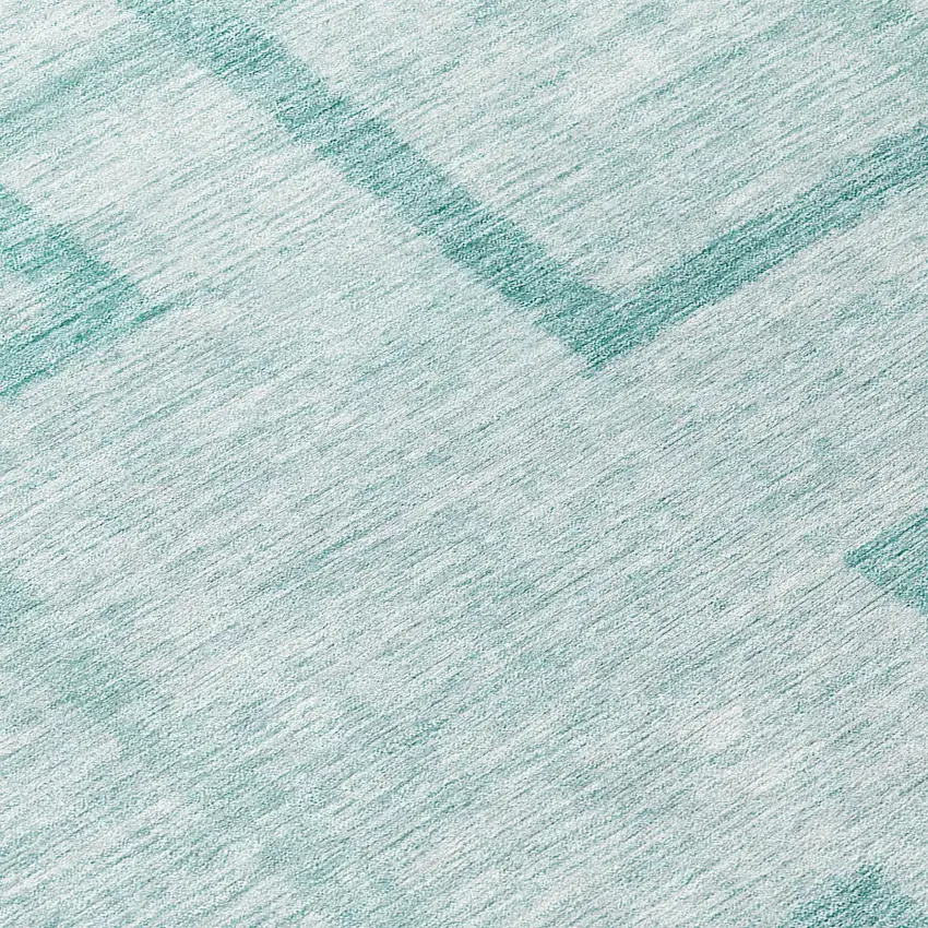 8' Teal Blue And Aqua Round Geometric Washable Indoor Outdoor Area Rug Photo 9