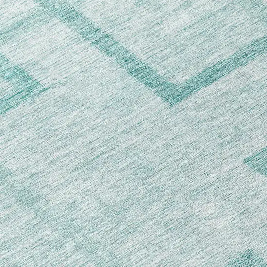 8' Teal Blue And Aqua Round Geometric Washable Indoor Outdoor Area Rug Photo 9