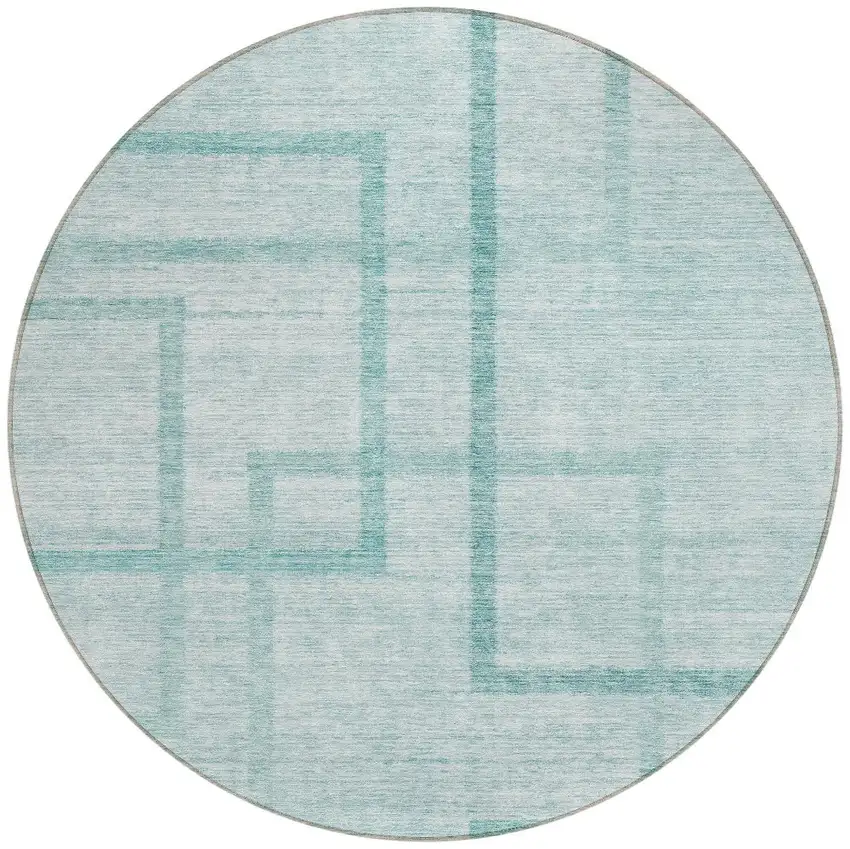 8' Teal Blue And Aqua Round Geometric Washable Indoor Outdoor Area Rug Photo 6