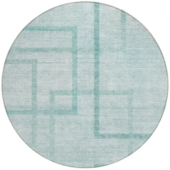 8' Teal Blue And Aqua Round Geometric Washable Indoor Outdoor Area Rug Photo 6