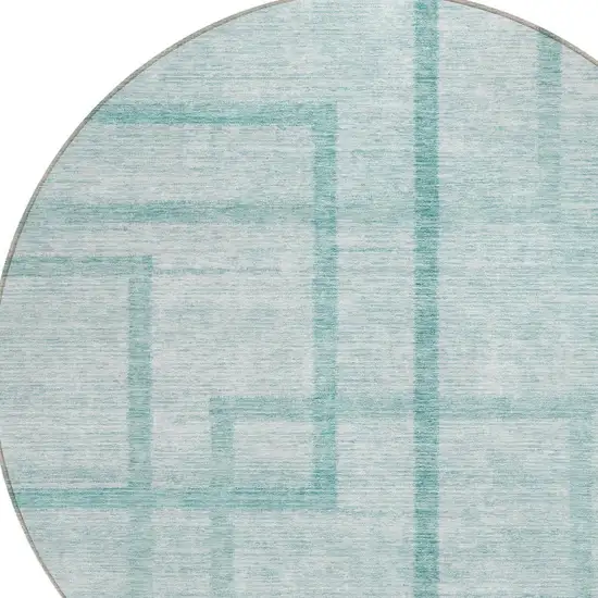 8' Teal Blue And Aqua Round Geometric Washable Indoor Outdoor Area Rug Photo 5