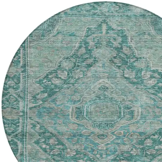 8' Teal Blue And Aqua Round Medallion Washable Indoor Outdoor Area Rug Photo 4