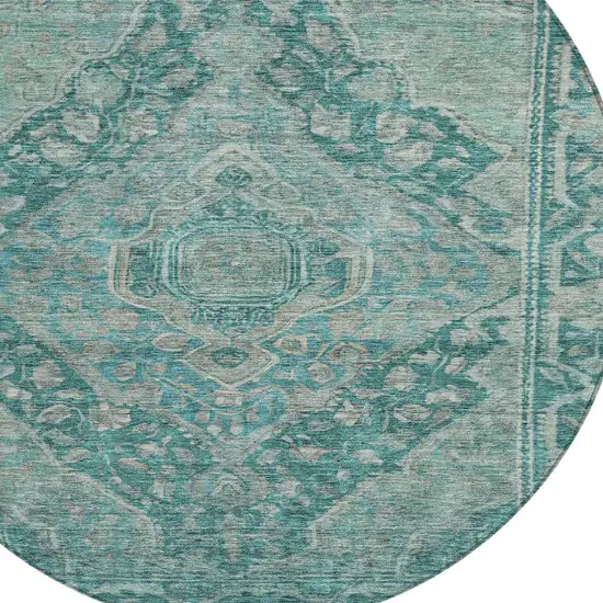 8' Teal Blue And Aqua Round Medallion Washable Indoor Outdoor Area Rug Photo 8