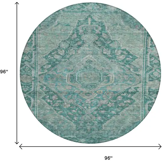 8' Teal Blue And Aqua Round Medallion Washable Indoor Outdoor Area Rug Photo 9