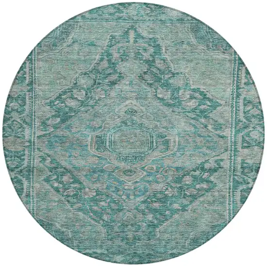 8' Teal Blue And Aqua Round Medallion Washable Indoor Outdoor Area Rug Photo 3