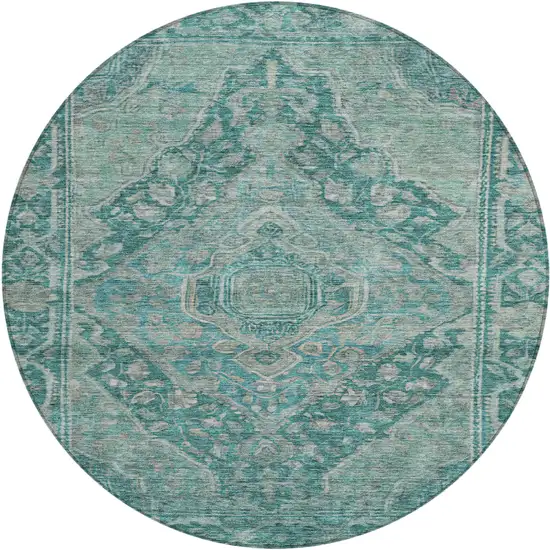 8' Teal Blue And Aqua Round Medallion Washable Indoor Outdoor Area Rug Photo 1