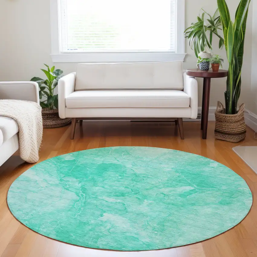 8' Teal Blue And Aqua Round Nautical Washable Indoor Outdoor Area Rug Photo 7