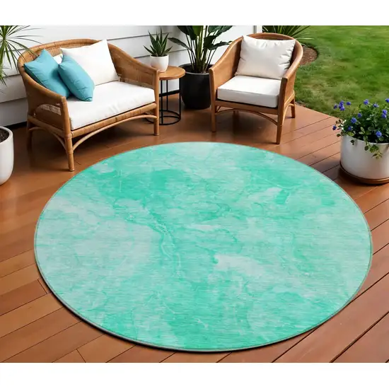 8' Teal Blue And Aqua Round Nautical Washable Indoor Outdoor Area Rug Photo 1