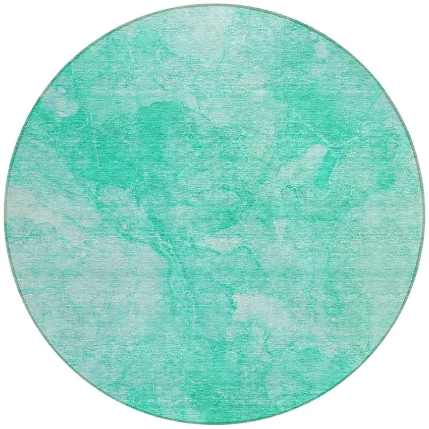 8' Teal Blue And Aqua Round Nautical Washable Indoor Outdoor Area Rug Photo 5