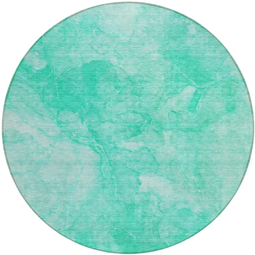 8' Teal Blue And Aqua Round Nautical Washable Indoor Outdoor Area Rug Photo 2