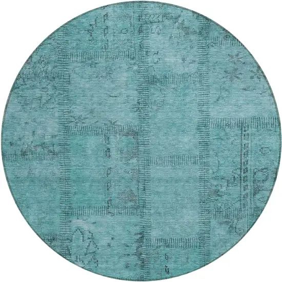 8' Teal Blue And Aqua Round Patchwork Washable Indoor Outdoor Area Rug Photo 2