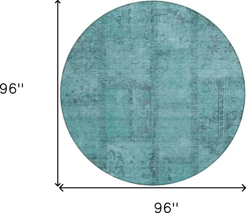 8' Teal Blue And Aqua Round Patchwork Washable Indoor Outdoor Area Rug Photo 3