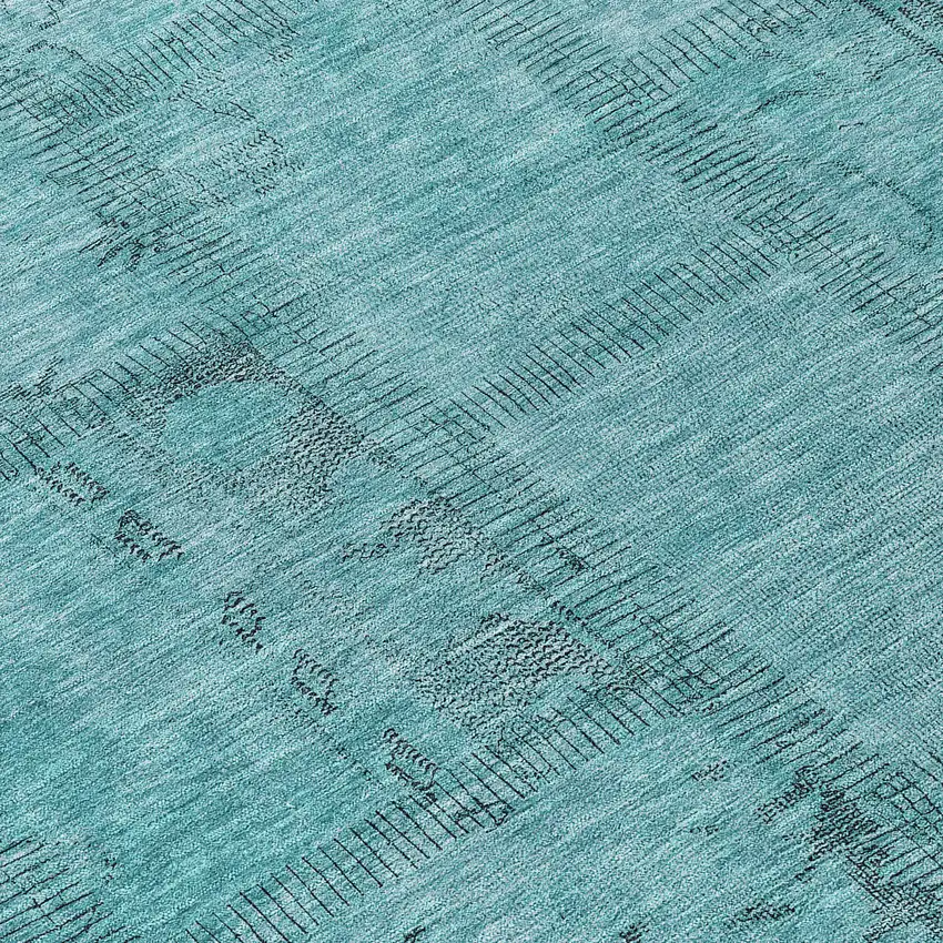 8' Teal Blue And Aqua Round Patchwork Washable Indoor Outdoor Area Rug Photo 8