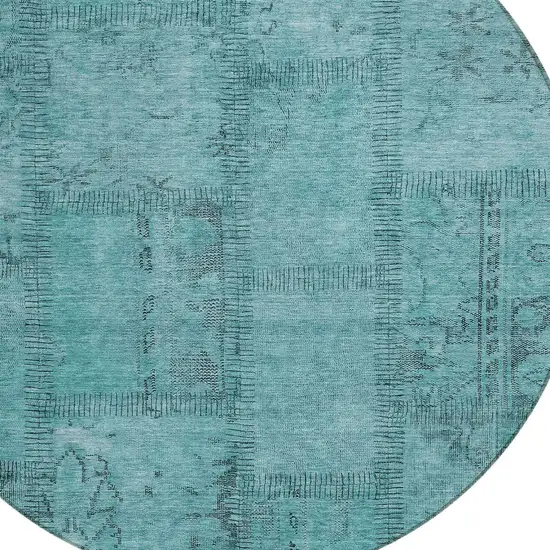 8' Teal Blue And Aqua Round Patchwork Washable Indoor Outdoor Area Rug Photo 4