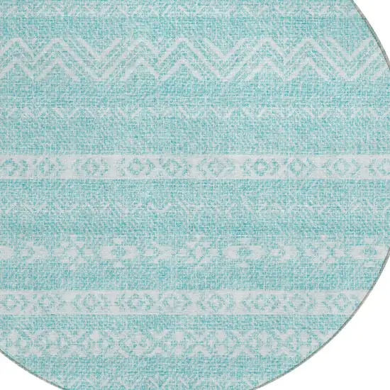 8' Teal Blue And Aqua Round Southwestern Washable Indoor Outdoor Area Rug Photo 4