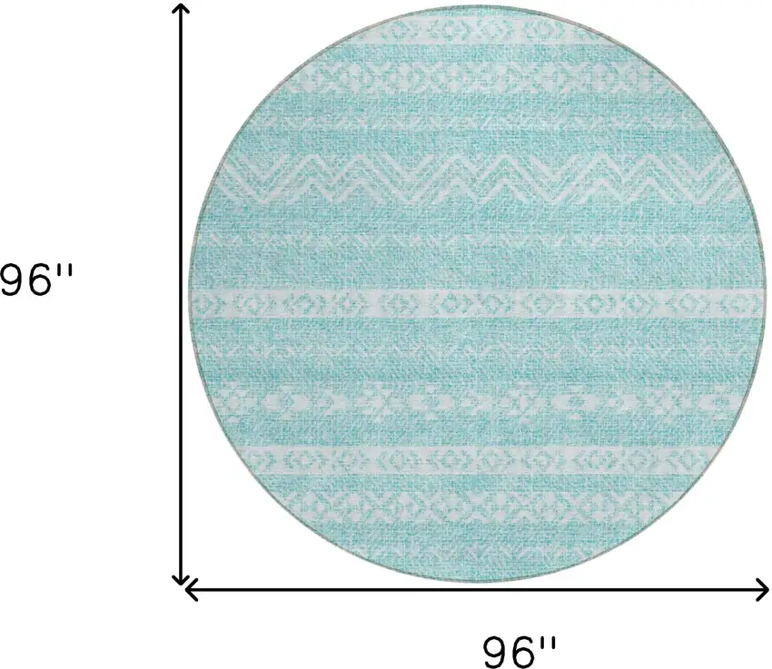 8' Teal Blue And Aqua Round Southwestern Washable Indoor Outdoor Area Rug Photo 3