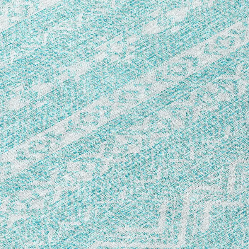 8' Teal Blue And Aqua Round Southwestern Washable Indoor Outdoor Area Rug Photo 8