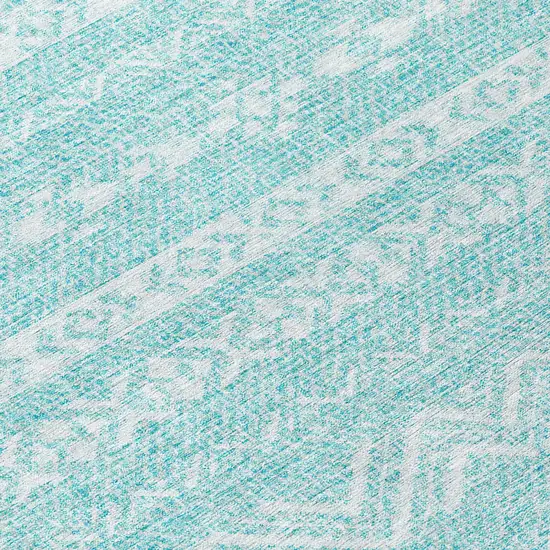 8' Teal Blue And Aqua Round Southwestern Washable Indoor Outdoor Area Rug Photo 8