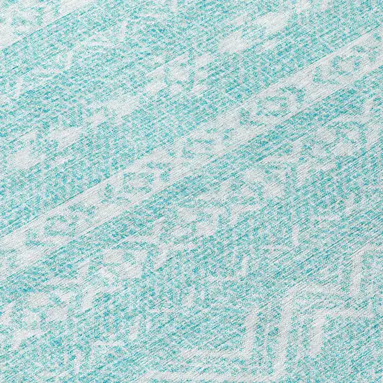 8' Teal Blue And Aqua Round Southwestern Washable Indoor Outdoor Area Rug Photo 8