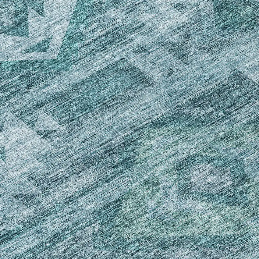 8' Teal Blue And Aqua Round Southwestern Washable Indoor Outdoor Area Rug Photo 8