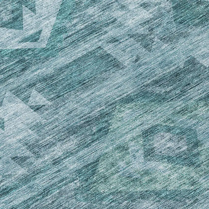 8' Teal Blue And Aqua Round Southwestern Washable Indoor Outdoor Area Rug Photo 8