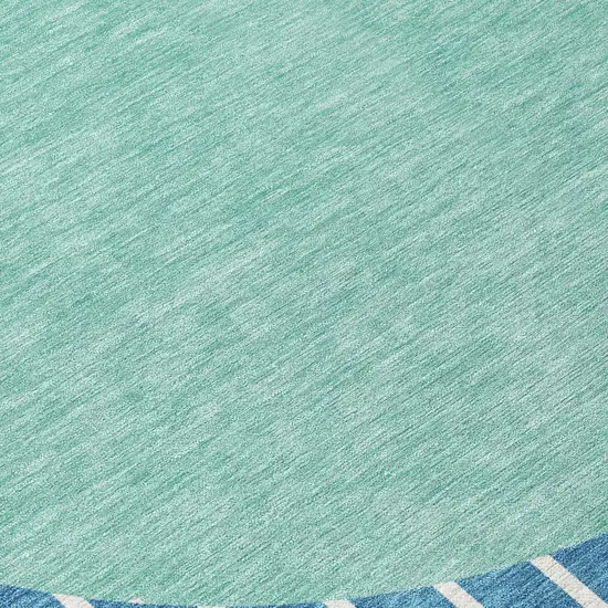 8' Teal Blue And Aqua Round Striped Washable Indoor Outdoor Area Rug Photo 8
