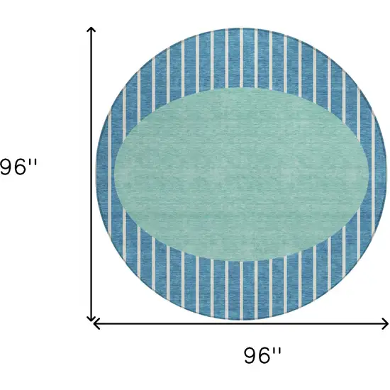 8' Teal Blue And Aqua Round Striped Washable Indoor Outdoor Area Rug Photo 3